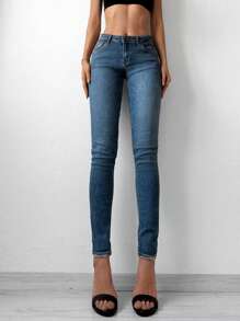 EURMUSE Slant Pocket Skinny Jeans - Dark Wash - View 6