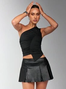 SHEIN BAE Áo hai dây bất đối xứng màu trơn thời trang dành cho nữ mùa hè - trắng - Xem 4
