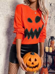 Chiquease 2024 New Halloween Chic Women Pullover Sweater, Knit Pullover Fall Winter - Burnt Orange - View 6