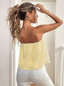 Pariaura 女士性感露肩条纹花卉印花抹胸上衣，秋季 - 黃色 - 查看 2