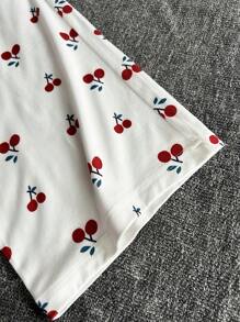 女士三件套印花睡裤，包括花卉、樱桃和纯色图案，适合秋冬季节穿着。 - 彩色 - 查看 5