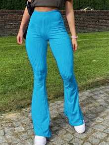 Quần ống loe cạp cao kẻ sọc cho nữ - Màu xanh lam - Xem 5