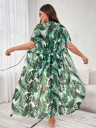 Swim Lushoire Kimono estivo da donna con stampe floreali, a manica corta, in taglie comode