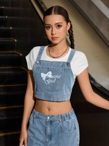 SHEIN Explorewe 女童休闲蝴蝶印花吊带背心和宽松裤子套装，春秋季