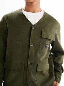 Manfinity VCAY 男士时尚休闲绿色修身长袖梭织夹克，秋冬装 - 軍綠色 - 查看 5