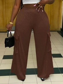 Slaydiva Pantalon évasé avec poches style tenue de travail casual pour femmes, automne