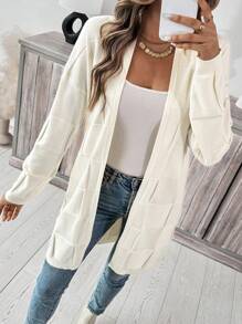 SHEIN Frenchy Women's Solid Color Casual Long Sleeve Cardigan Winter - Apricot - View 3