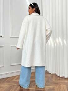 CovetEZ Plus Size Faux Lapel Collar Coat In Beige - Beige - View 2