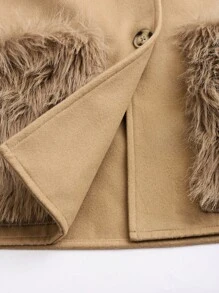 Chiquease Women's Fashion Elegant Crew Neck Button Long Sleeve Fur Pocket Design Brown Woolen Coat Fall Cloth For Women - Khaki - View 7