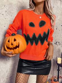 Chiquease 2024 New Halloween Chic Women Pullover Sweater, Knit Pullover Fall Winter - Burnt Orange - View 4