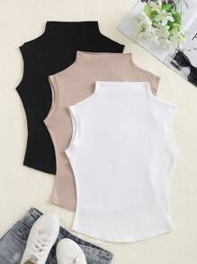 INAWLY Plus Size Solid Color Sleeveless Casual Tank Top - Multicolor - View 1