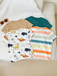 3pcs/Pack Young Boy Cartoon Graphic Short Sleeve Tees Dinosaur Clothes