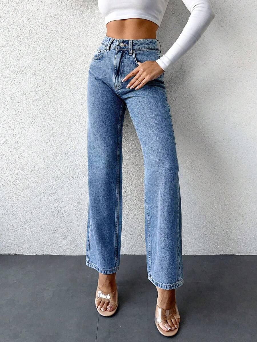 EURMUSE Casual Straight Leg Jeans - Blue - View 1