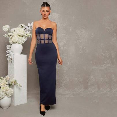 Elegant Strapless Sweetheart Bustier Maxi Dress