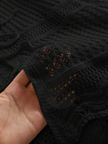 CosyJoli Plus Size Casual Vacation Crochet Front-Tie Loose Fitted Women's Apricot Cropped Long Sleeve Cardigan, For Winter Fall,Slightly Sheer