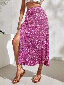 Breezaya 夏季碎花开衩下摆休闲半身裙 - 彩色 - 查看 4