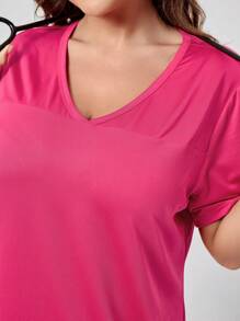 SHEIN TaskFit 加大码弹力针织 V 领双贴袋短袖手术服上衣护理手术服制服上衣 - 玫紅色 - 查看 6