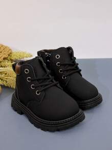 Fashionable Casual Children Unisex Boys' Winter Side Zipper Ankle Boots - Black - View 2