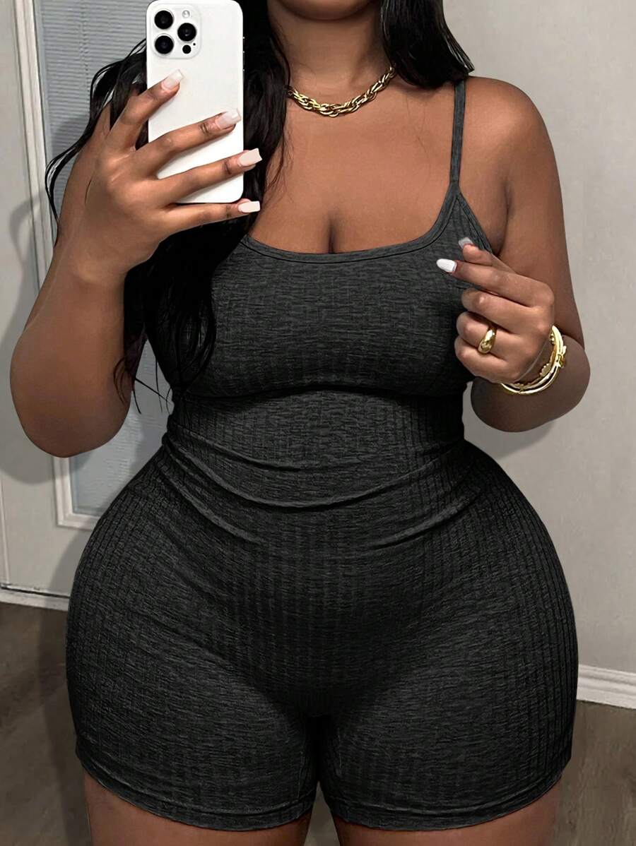 SHEIN Slayr Plus Size Women Solid Color Sleeveless Rompers, Fitted ...