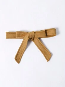 青少年女孩长袖系带领中长款休闲外套 - 棕色 - 查看 3