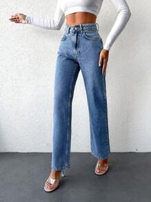 EURMUSE Casual Straight Leg Jeans - Blue - View 5
