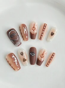 ROMWE Grunge Punk 10 piezas de calcomanías de uñas con diseño de otoño y estilo punk pintadas a mano + 3 piezas de adhesivo doble cara, calcomanías de arte de uñas con temática del desierto para uso diario y fiestas, diseño personalizado