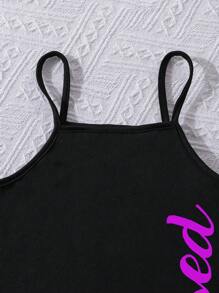 2pcs/Set Tween Girls Hoodie Crop Top And Letter Print Sleeveless Midi Dress