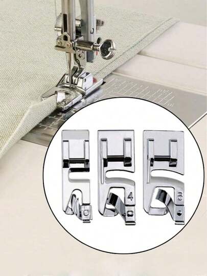 3 件卷边压脚 3/4/6 毫米，可缝制整齐完美的卷边，窄卷边压脚套装适用于所有低柄卡入式 Singer、Brother、Babylock、Euro-Pro、Janome、Kenmore、White、Elna 缝纫机、DIY、创意圣诞节，可作为节日礼物