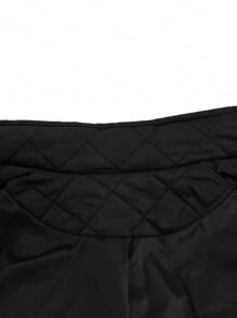 EMERY ROSE Plus Size Capuchon Rits Vest Met Knoopsluiting & Getailleerde Taille, Schuine Zakken, Zwart, Lange Mouw Gewatteerde Gewatteerde Jas, Voor Winterkleding