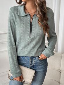 SHEIN LUNE Áo hoodie có khóa kéo đơn sắc thường ngày dành cho nữ - màu xanh lá - Xem 6