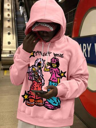 Manfinity Roghcode Herren farbiges Graffiti Muster Kapuzen-Sweatshirt mit langen Ärmeln für den täglichen Gebrauch