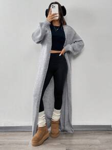SHEIN EZwear Áo khoác cardigan dài màu xám cho nữ, mùa thu, áo tay dài. - Xám - Xem 1