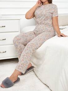 RueChic 2Pcs Plus Polyviscon Floral Printed PJ Set - Multicolor - View 3