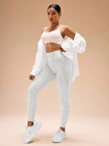 Gameset SHEIN Sport Leggings senza cuciture da donna in jacquard con stampa leopardata grigia e bianca, adatti per lo yoga