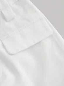 SHEIN MOD White Belted Pleated Cargo-Style Straight-Leg Pants,Gym Women Clothes,Cargo Women Pants,Business Women Clothes,Street Wear Women,Baggy Women Pants,Homecoming