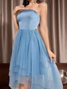 SHEIN Belle Women's Contrast Mesh Strapless Dress