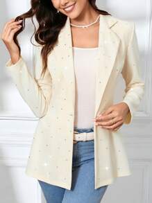 SHEIN Clasi 杏色鑲鑽腰帶女士派對通勤套裝