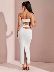 SHEIN BAE Robe moulante bandage ajourée sexy de couleur unie pour femmes, robe de cocktail, soirée, rendez-vous au printemps et en été pour boîte de nuit