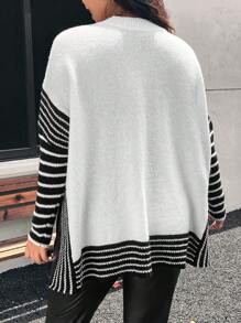 SHEIN Frenchy 大码女式撞色毛衣 - 米色 - 查看 5