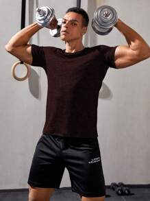 Manfinity Sport Corelite Boyfriend Style Men Reflective Detail Marled Top-Stitching Raglan Sleeve Sports Tee Workout Tops