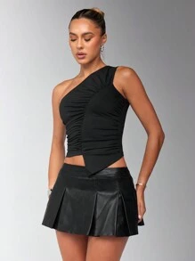 SHEIN BAE Áo hai dây bất đối xứng màu trơn thời trang dành cho nữ mùa hè - trắng - Xem 5