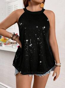 Rometta Plus Size Sparkly Halter Neck Blouse