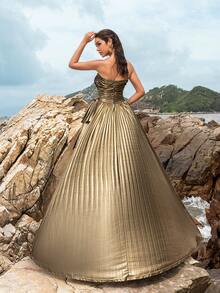 Faeriesty Abito da sera tubino con orlo plissettato metallico