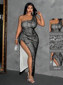 Maweii 大码女式夏季全身印花无袖侧开衩下摆紧身性感连衣裙