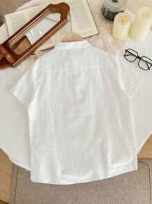 SHEIN LMoss Kids Tween Boy Stand Collar Pocket Patch Shirt