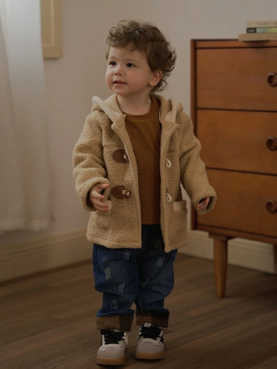 SHEIN Baby Boy Cute Thick Knitted Blend Winter Jacket - Apricot - View 1