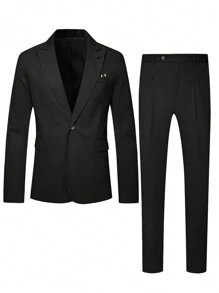 Calvornis Áo khoác blazer đen dài tay cài nút cổ bẻ cho nam và quần âu công sở ôm vừa vặn - màu đen - Xem 3