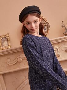 SHEIN 青少年女孩简约针织长袖毛衣连衣裙，秋冬 - 藍色 - 查看 4