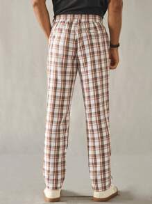 Manfinity VCAY Pantaloni casual da uomo a vita elastica aderenti con stampa a quadri - Cachi - Visualizzare 2