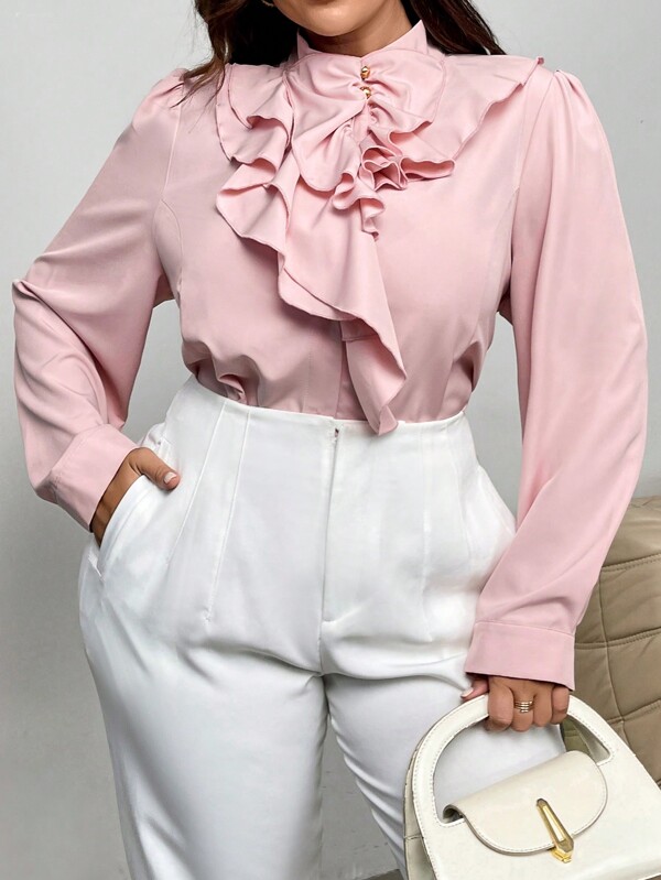 Firerie Plus Size Asymmetrical Design Elegant Office Shirt